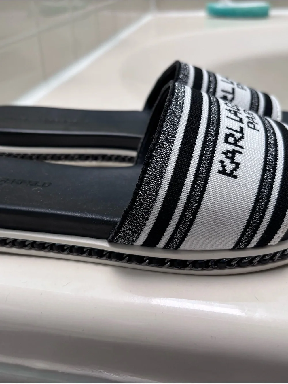 Karl Lagerfeld Black and White Logo Slide Sandals for Kids